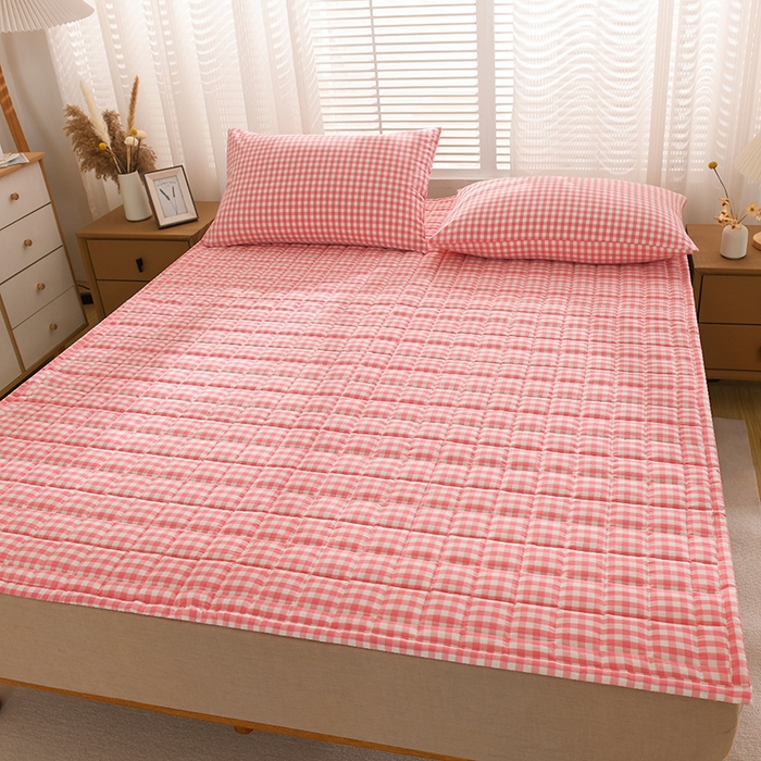 91家纺网 家纺一手货源 找家纺 恋绒 2023新款A类全棉色织水洗棉床垫软床垫床褥垫子 水洗棉-粉格