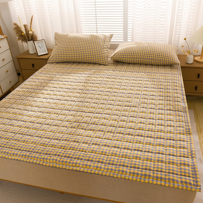 91家纺网 家纺一手货源 找家纺 恋绒 2023新款A类全棉色织水洗棉床垫软床垫床褥垫子 水洗棉-黄蓝格