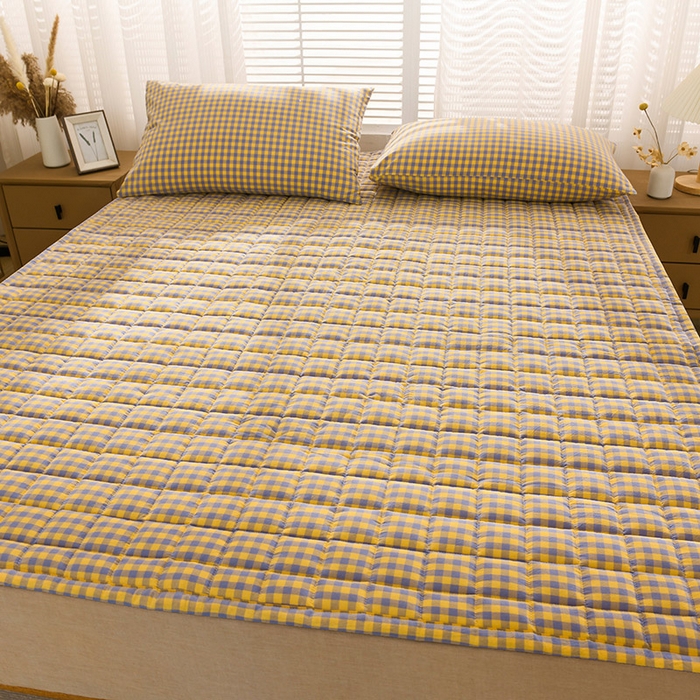 91家纺网 家纺一手货源 找家纺 恋绒 2023新款A类全棉色织水洗棉床垫软床垫床褥垫子 水洗棉-黄蓝格