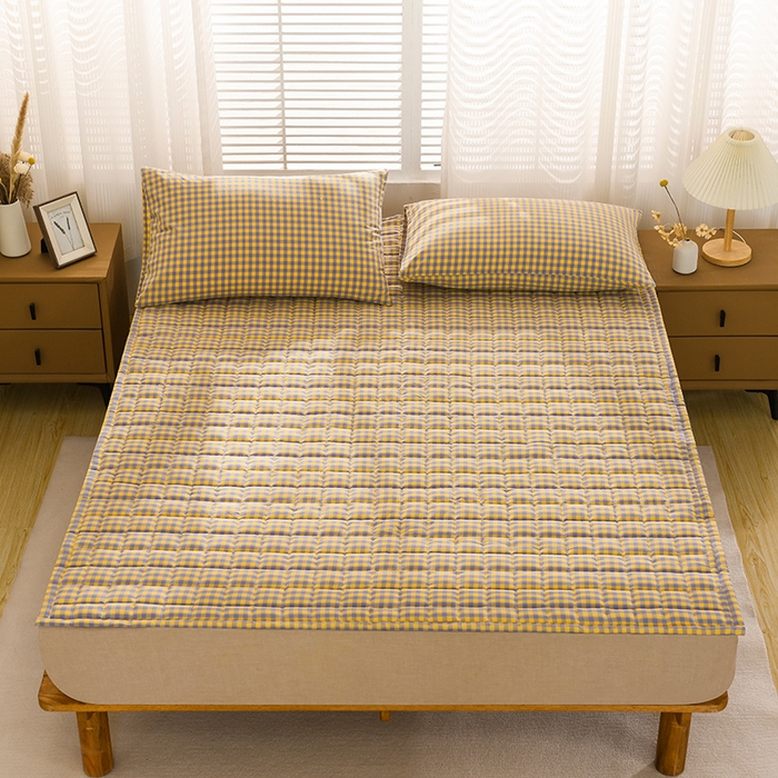 91家纺网 家纺一手货源 找家纺 恋绒 2023新款A类全棉色织水洗棉床垫软床垫床褥垫子 水洗棉-黄蓝格