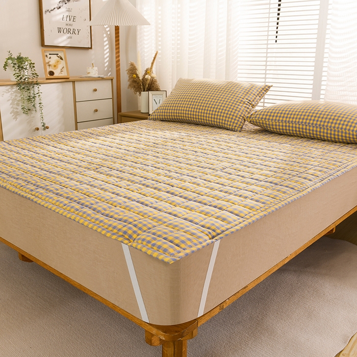 91家纺网 家纺一手货源 找家纺 恋绒 2023新款A类全棉色织水洗棉床垫软床垫床褥垫子 水洗棉-黄蓝格