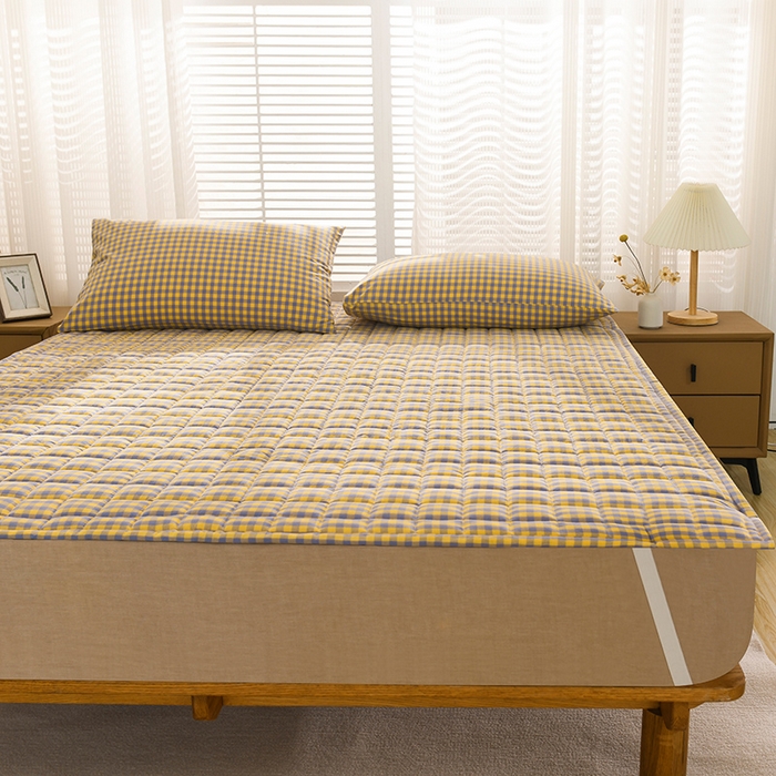 91家纺网 家纺一手货源 找家纺 恋绒 2023新款A类全棉色织水洗棉床垫软床垫床褥垫子 水洗棉-黄蓝格