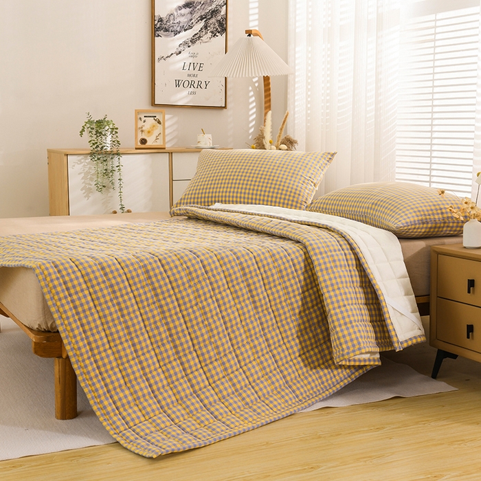 91家纺网 家纺一手货源 找家纺 恋绒 2023新款A类全棉色织水洗棉床垫软床垫床褥垫子 水洗棉-黄蓝格