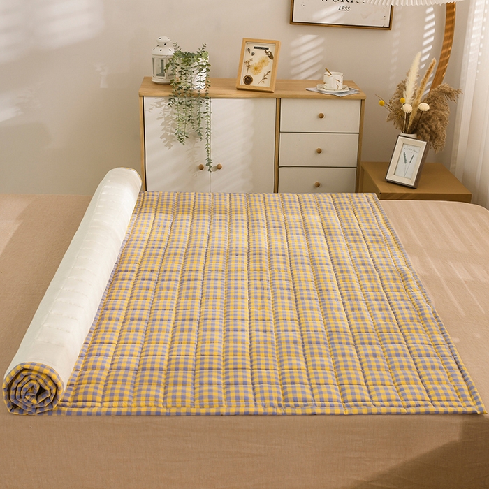 91家纺网 家纺一手货源 找家纺 恋绒 2023新款A类全棉色织水洗棉床垫软床垫床褥垫子 水洗棉-黄蓝格