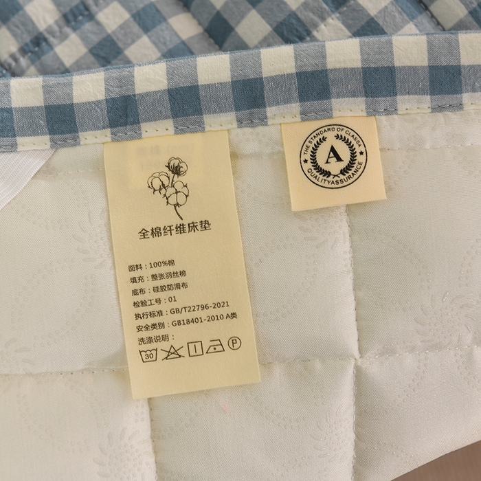91家纺网 家纺一手货源 找家纺 恋绒 2023新款A类全棉色织水洗棉床垫软床垫床褥垫子 水洗棉-蓝格
