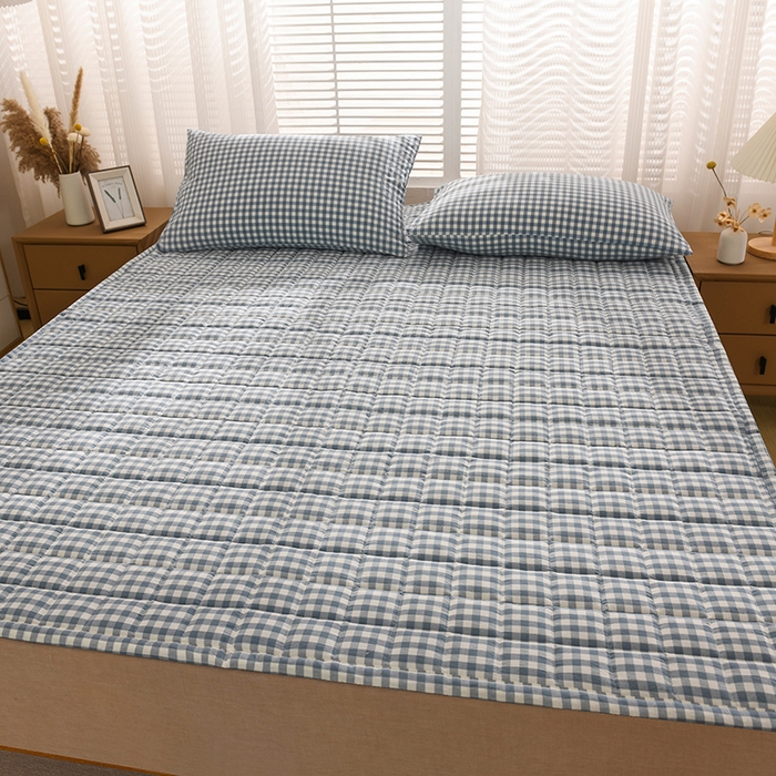 91家纺网 家纺一手货源 找家纺 恋绒 2023新款A类全棉色织水洗棉床垫软床垫床褥垫子 水洗棉-蓝格