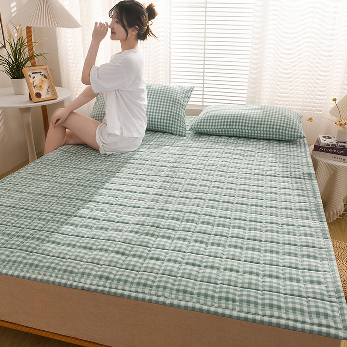 91家纺网 家纺一手货源 找家纺 恋绒 2023新款A类全棉色织水洗棉床垫软床垫床褥垫子 水洗棉-绿格
