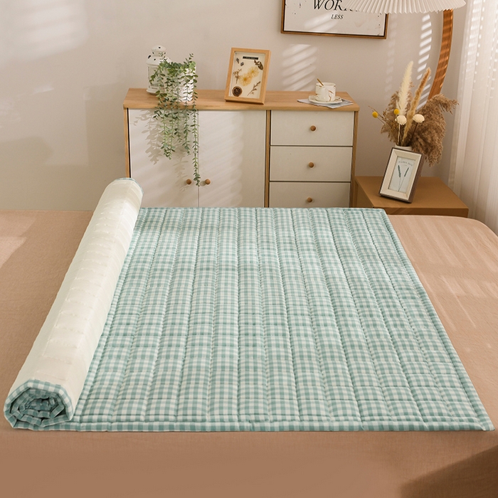 91家纺网 家纺一手货源 找家纺 恋绒 2023新款A类全棉色织水洗棉床垫软床垫床褥垫子 水洗棉-绿格