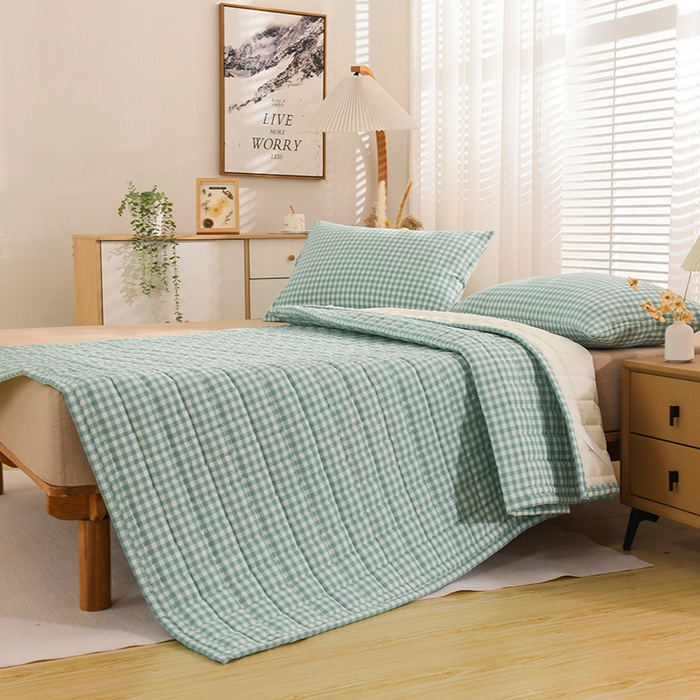 91家纺网 家纺一手货源 找家纺 恋绒 2023新款A类全棉色织水洗棉床垫软床垫床褥垫子 水洗棉-绿格