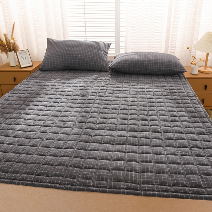 91家纺网 家纺一手货源 找家纺 恋绒 2023新款A类全棉色织水洗棉床垫软床垫床褥垫子 水洗棉-深灰格