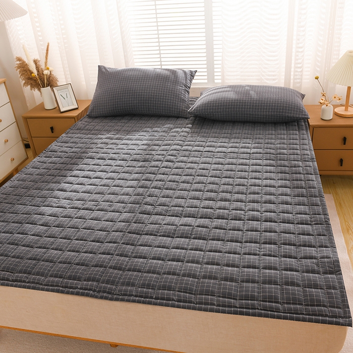 91家纺网 家纺一手货源 找家纺 恋绒 2023新款A类全棉色织水洗棉床垫软床垫床褥垫子 水洗棉-深灰格