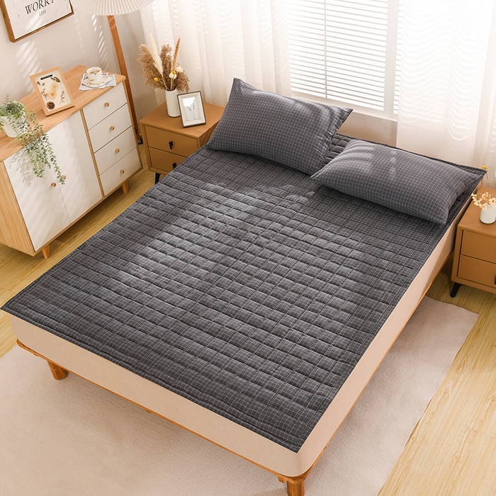 91家纺网 家纺一手货源 找家纺 恋绒 2023新款A类全棉色织水洗棉床垫软床垫床褥垫子 水洗棉-深灰格