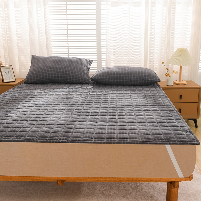 91家纺网 家纺一手货源 找家纺 恋绒 2023新款A类全棉色织水洗棉床垫软床垫床褥垫子 水洗棉-深灰格