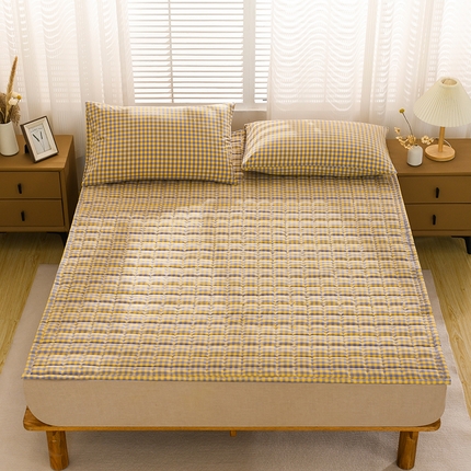 91家纺网 家纺一手货源 找家纺 恋绒 2023新款A类全棉色织水洗棉床垫软床垫床褥垫子 水洗棉-黄蓝格