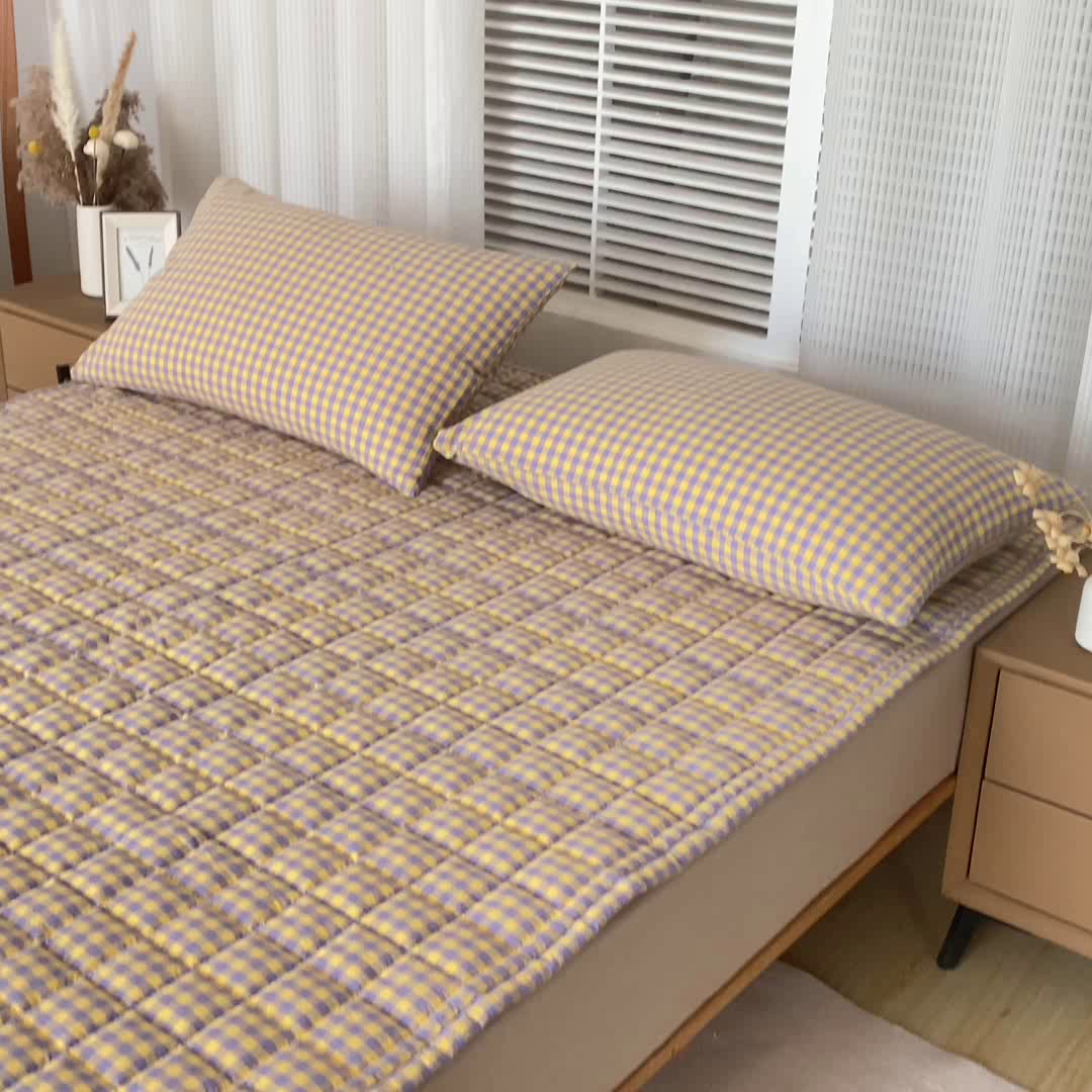 91家纺网 家纺一手货源 找家纺 恋绒 2023新款A类全棉色织水洗棉床垫软床垫床褥垫子 水洗棉-黄蓝格