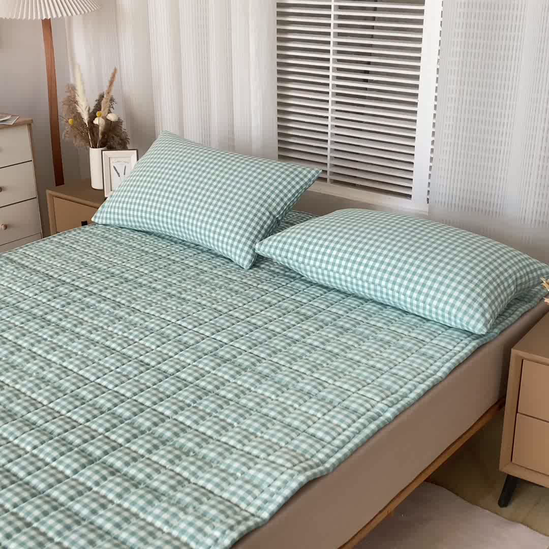 91家纺网 家纺一手货源 找家纺 恋绒 2023新款A类全棉色织水洗棉床垫软床垫床褥垫子 水洗棉-绿格