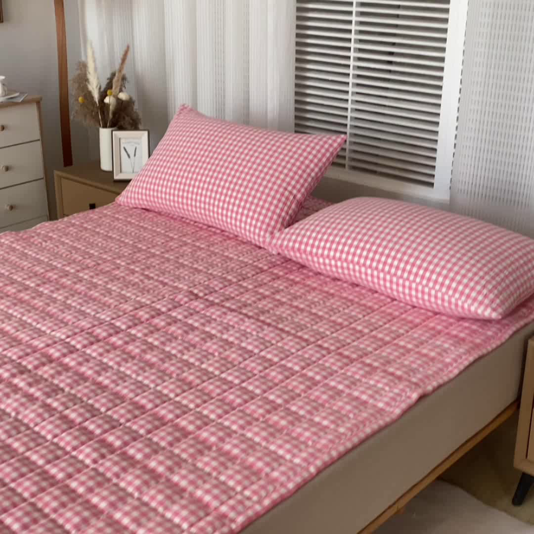 91家纺网 家纺一手货源 找家纺 恋绒 2023新款A类全棉色织水洗棉床垫软床垫床褥垫子 水洗棉-粉格