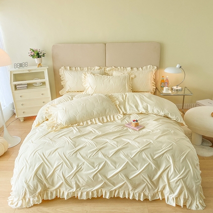 韩都家居 2023新款韩版工艺款床裙款雪梨系列四件套 雪莉-芝士奶油