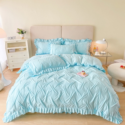 91家纺网 家纺一手货源 找家纺 （总）韩都家居 2023新款韩版工艺款床裙款雪梨系列四件套