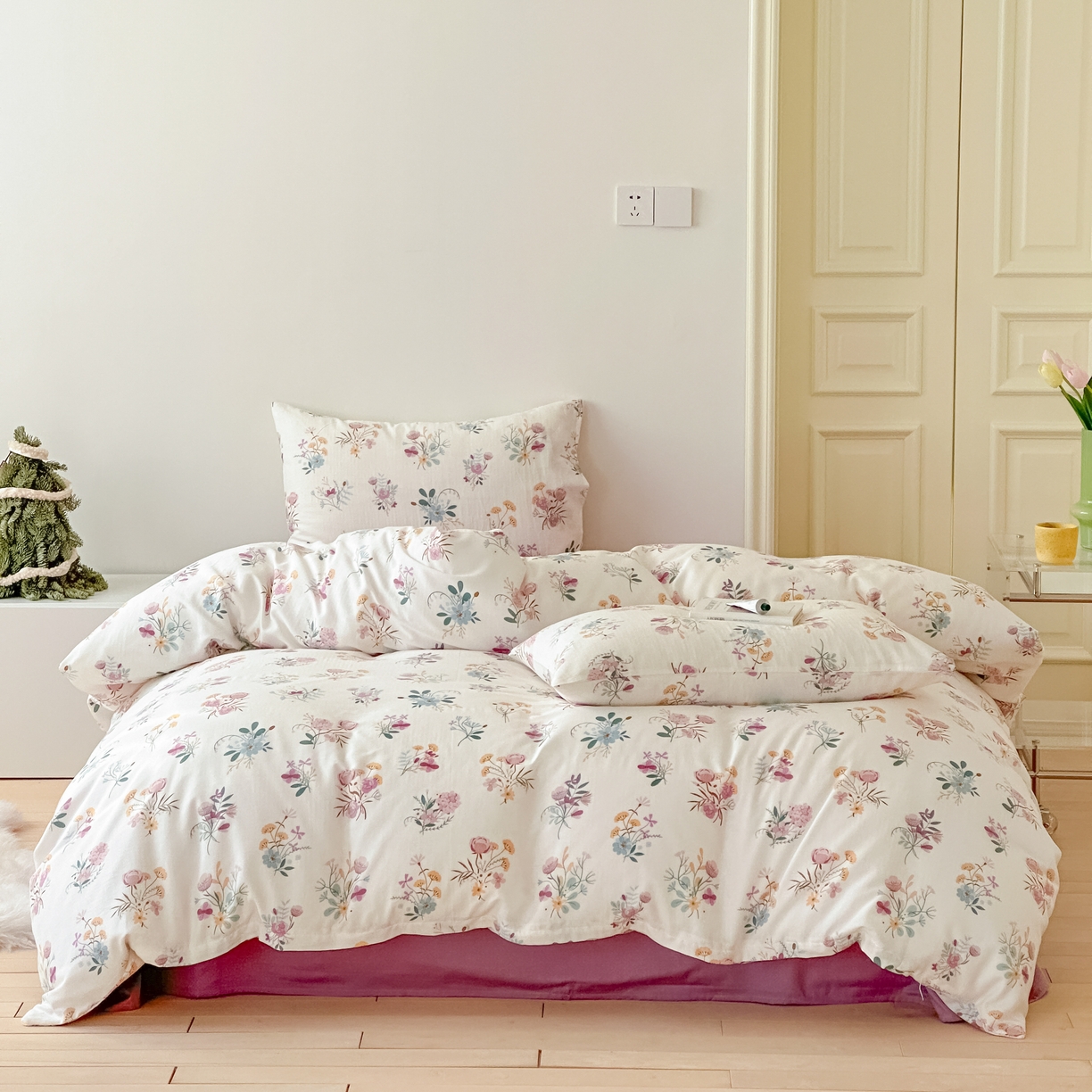 91家纺网 家纺一手货源 找家纺 黛馨 2025新款A类小清新双层纱四件套（实拍）复古郁金香