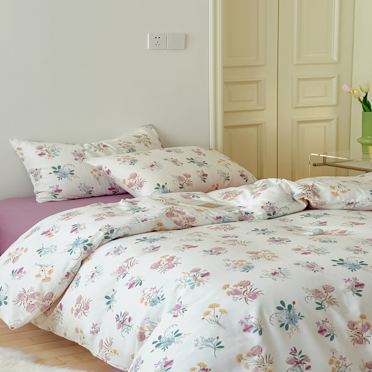 91家纺网 家纺一手货源 找家纺 黛馨 2025新款A类小清新双层纱四件套（实拍）复古郁金香