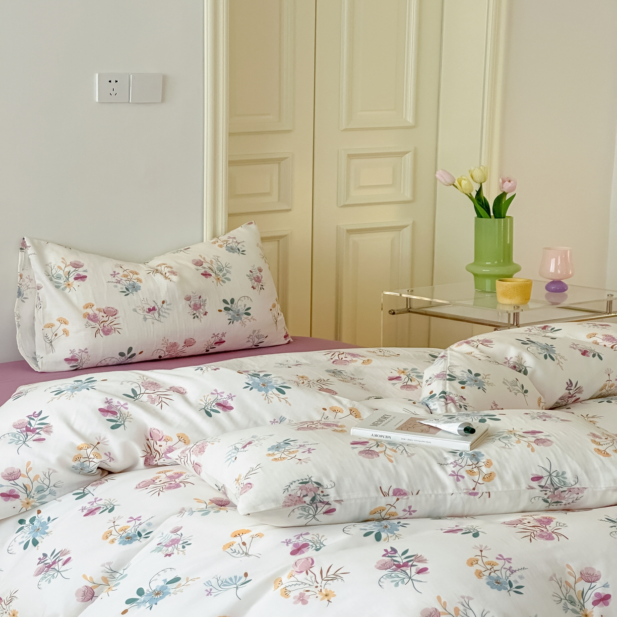 91家纺网 家纺一手货源 找家纺 黛馨 2025新款A类小清新双层纱四件套（实拍）复古郁金香