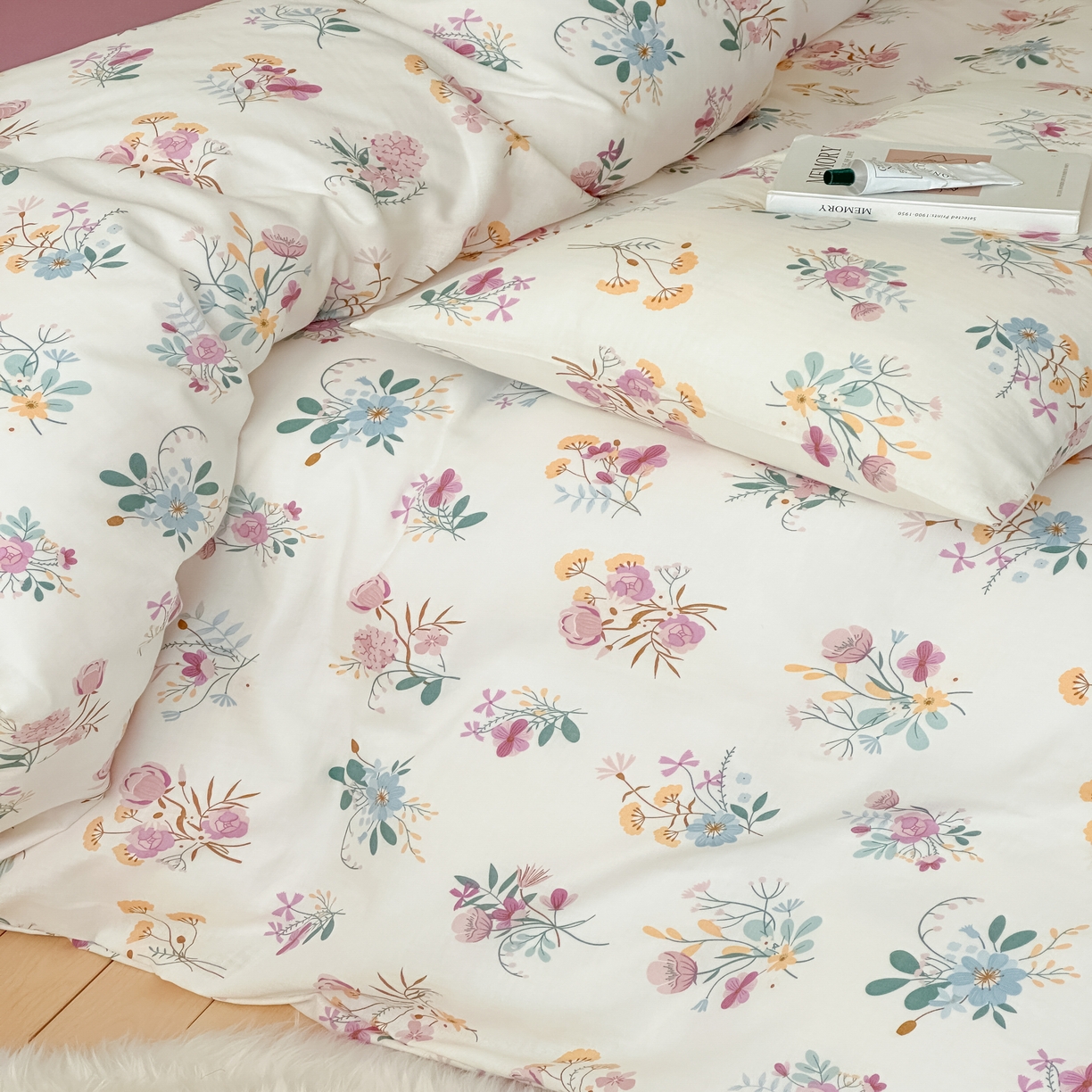 91家纺网 家纺一手货源 找家纺 黛馨 2025新款A类小清新双层纱四件套（实拍）复古郁金香