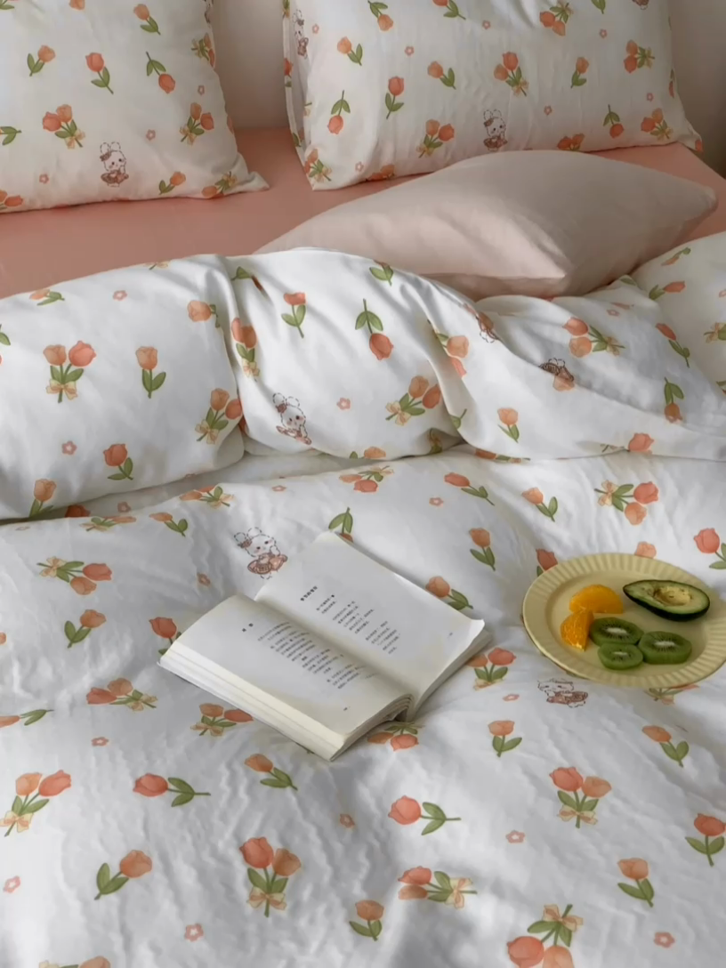 91家纺网 家纺一手货源 找家纺 黛馨 2025新款A类小清新双层纱四件套（实拍）复古郁金香