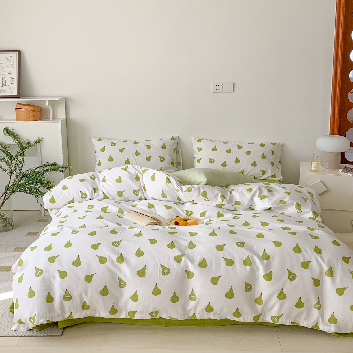 91家纺网 家纺一手货源 找家纺 黛馨 2025新款A类小清新双层纱四件套（实拍）牛油果