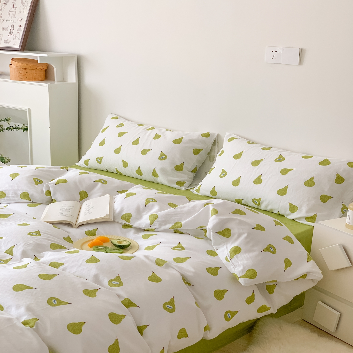 91家纺网 家纺一手货源 找家纺 黛馨 2025新款A类小清新双层纱四件套（实拍）牛油果