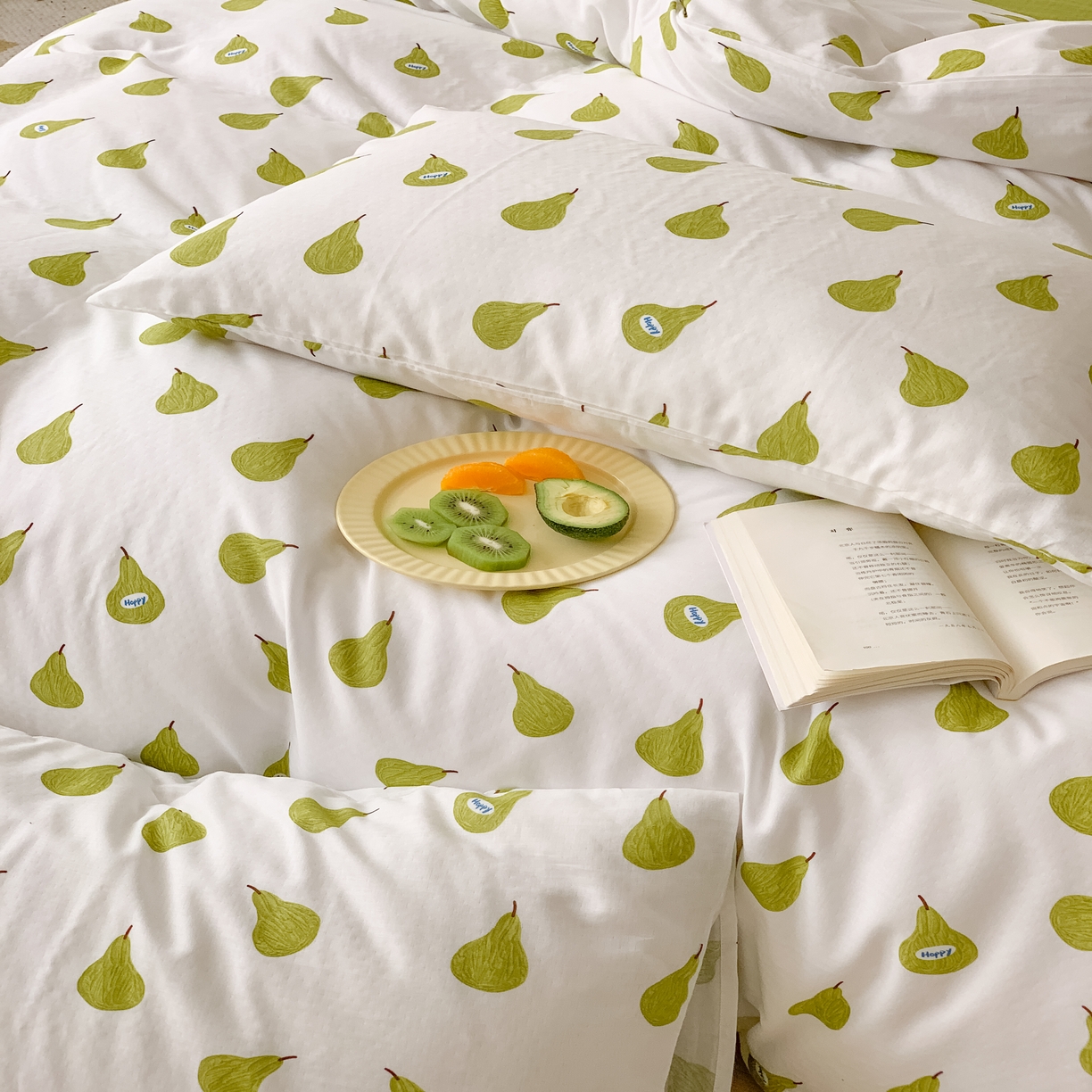 91家纺网 家纺一手货源 找家纺 黛馨 2025新款A类小清新双层纱四件套（实拍）牛油果