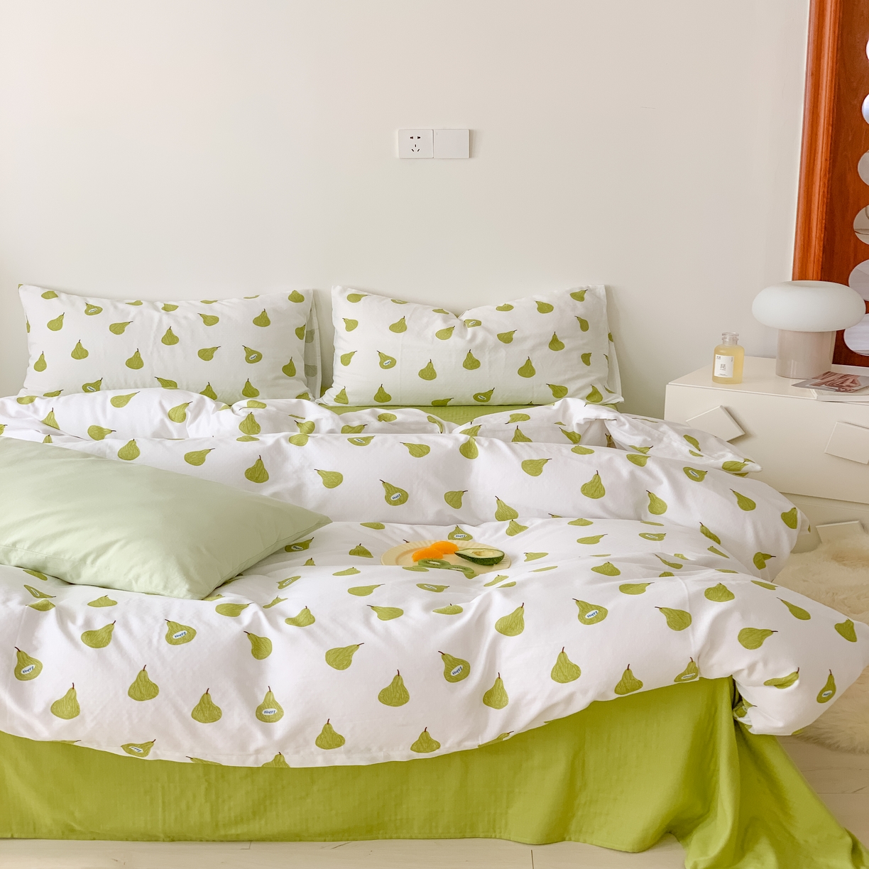 91家纺网 家纺一手货源 找家纺 黛馨 2025新款A类小清新双层纱四件套（实拍）牛油果