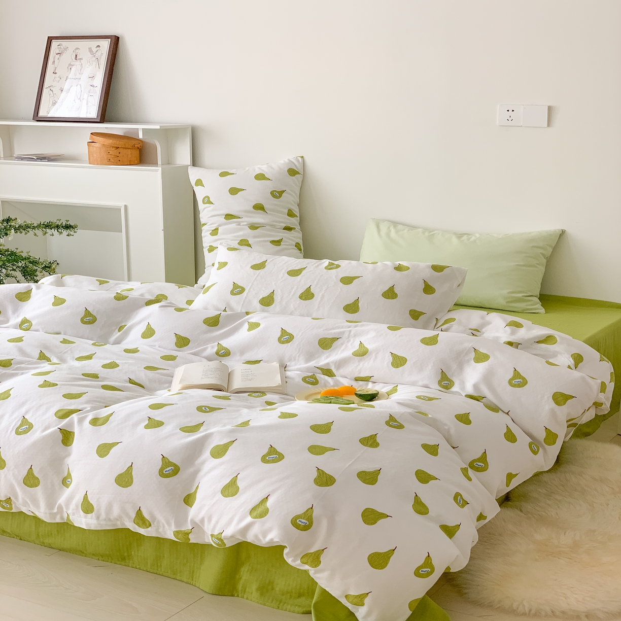 91家纺网 家纺一手货源 找家纺 黛馨 2025新款A类小清新双层纱四件套（实拍）牛油果