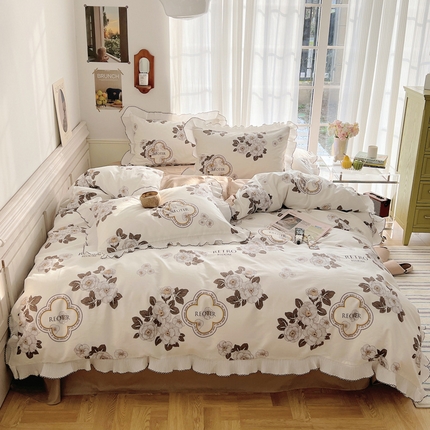 桃子家居 2023新款法式复古花卉花边纯棉系列四件套  花边-永恒