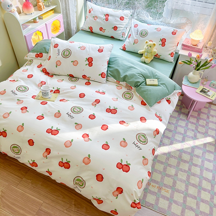 91家纺网 家纺一手货源 找家纺 琪格格2023新款全棉40支13372小清新四件套系列 红苹果