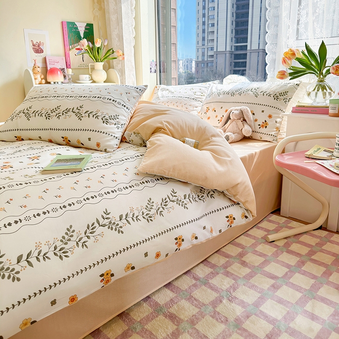 91家纺网 家纺一手货源 找家纺 琪格格2023新款全棉40支13372小清新四件套系列 春晓