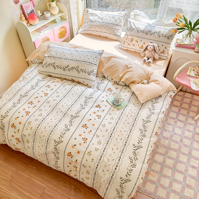 91家纺网 家纺一手货源 找家纺 琪格格2023新款全棉40支13372小清新四件套系列 春晓