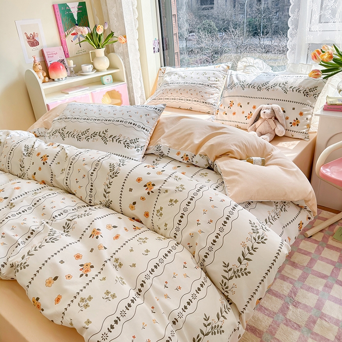 91家纺网 家纺一手货源 找家纺 琪格格2023新款全棉40支13372小清新四件套系列 春晓