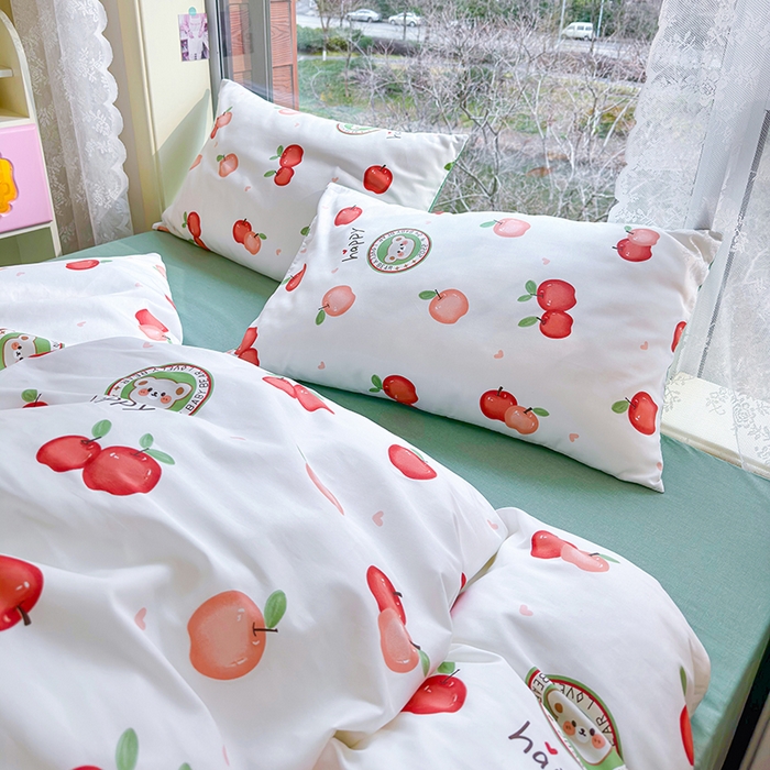 91家纺网 家纺一手货源 找家纺 琪格格2023新款全棉40支13372小清新四件套系列 红苹果