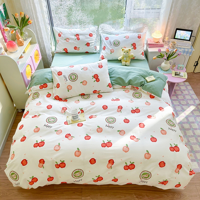 91家纺网 家纺一手货源 找家纺 琪格格2023新款全棉40支13372小清新四件套系列 红苹果