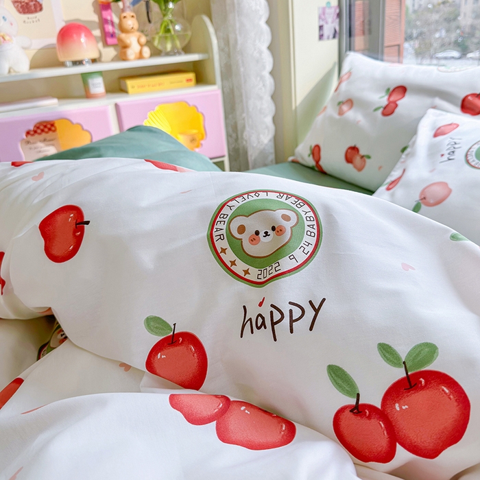 91家纺网 家纺一手货源 找家纺 琪格格2023新款全棉40支13372小清新四件套系列 红苹果