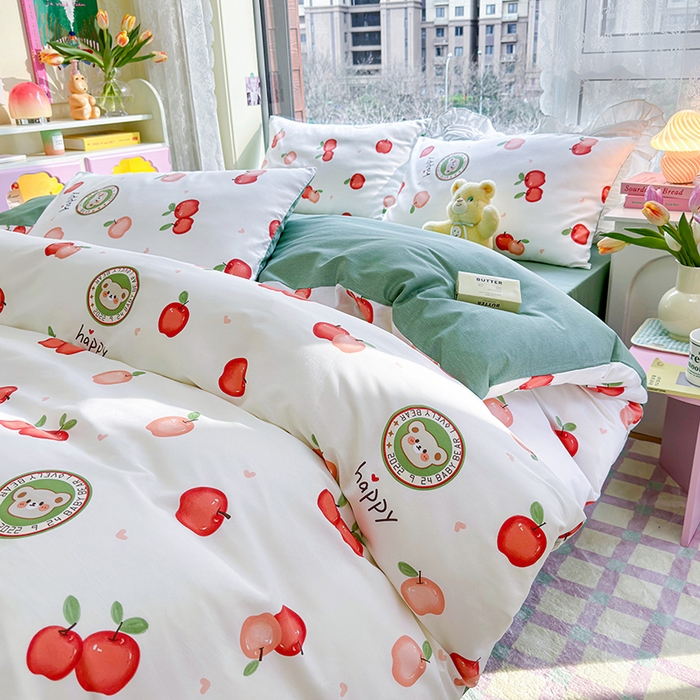 91家纺网 家纺一手货源 找家纺 琪格格2023新款全棉40支13372小清新四件套系列 红苹果