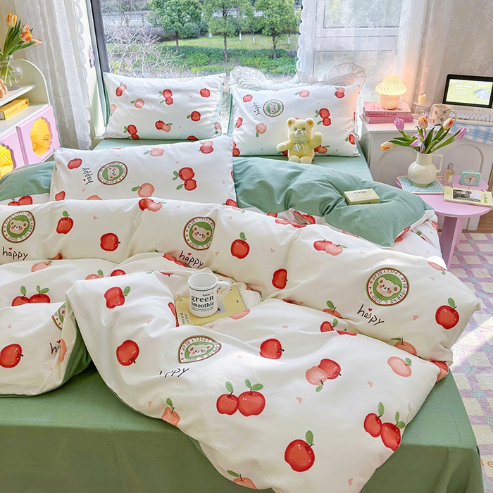 91家纺网 家纺一手货源 找家纺 琪格格2023新款全棉40支13372小清新四件套系列 红苹果