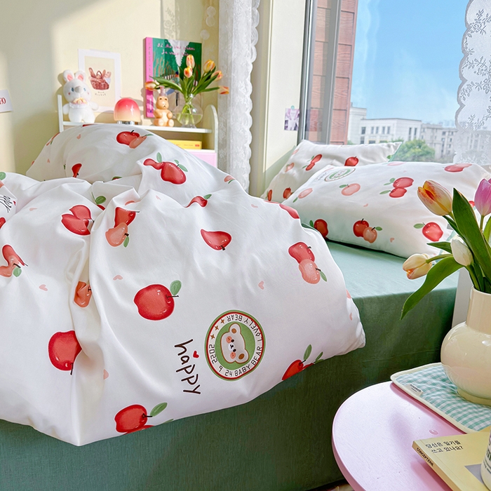 91家纺网 家纺一手货源 找家纺 琪格格2023新款全棉40支13372小清新四件套系列 红苹果