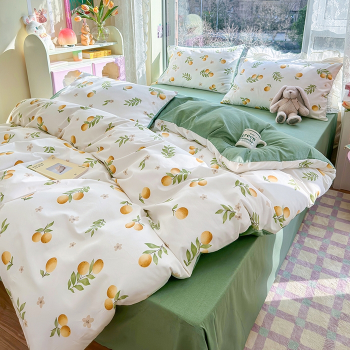 91家纺网 家纺一手货源 找家纺 琪格格2023新款全棉40支13372小清新四件套系列 蜜果