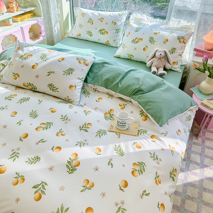 91家纺网 家纺一手货源 找家纺 琪格格2023新款全棉40支13372小清新四件套系列 蜜果