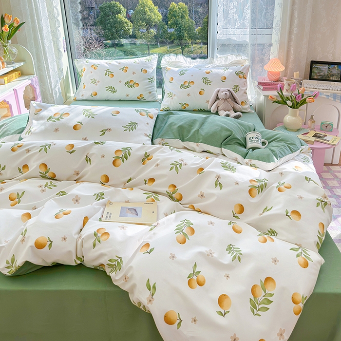 91家纺网 家纺一手货源 找家纺 琪格格2023新款全棉40支13372小清新四件套系列 蜜果