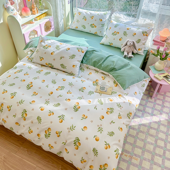 91家纺网 家纺一手货源 找家纺 琪格格2023新款全棉40支13372小清新四件套系列 蜜果