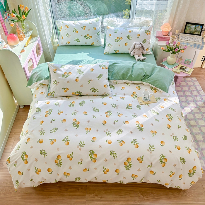 91家纺网 家纺一手货源 找家纺 琪格格2023新款全棉40支13372小清新四件套系列 蜜果