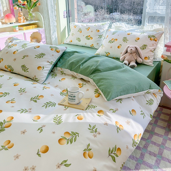 91家纺网 家纺一手货源 找家纺 琪格格2023新款全棉40支13372小清新四件套系列 蜜果